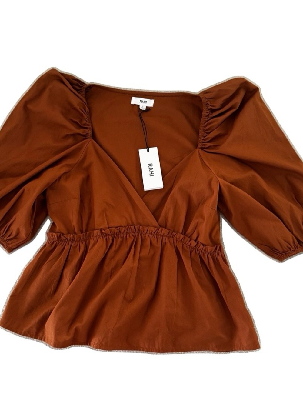 Rust Puff-Sleeve Peplum Top
